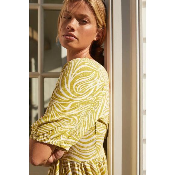 Daily Practice by Anthropologie Flounced Tunic Dress green white modal sz large - Picture 4 of 9